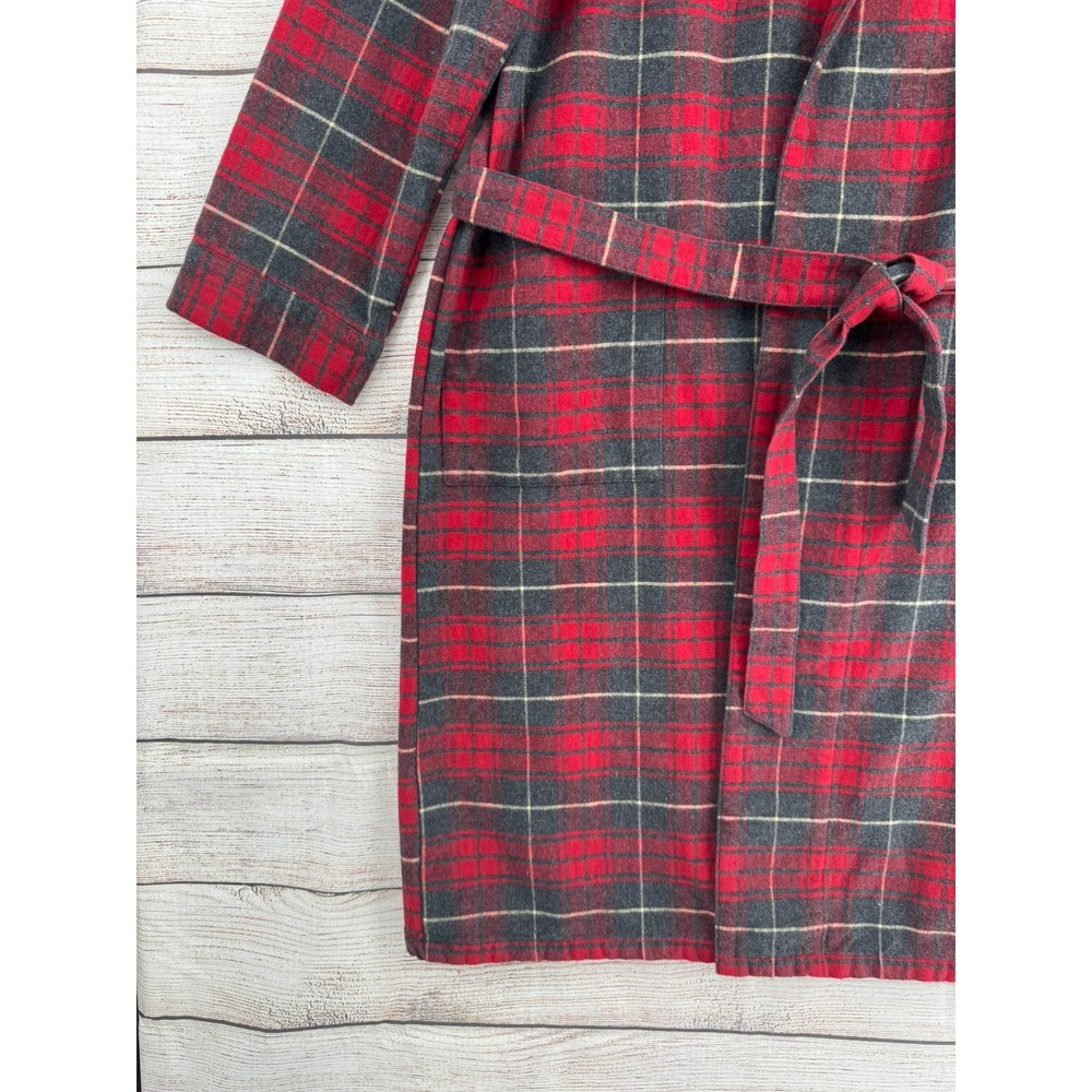L.L. Bean Flannel Robe Men Large Tall Red Plaid Cotton Belted Loungewear - Picture 4 of 9